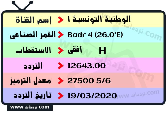 تردد قناة الوطنية التونسية 1 على القمر بدر سات 4 26 شرق 2024